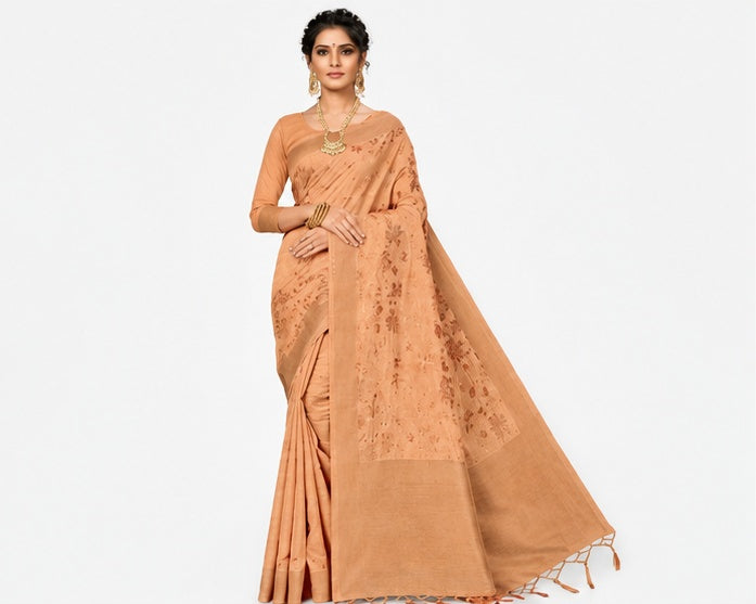 Women's Banarasi (Spun Cotton) Saree (Beige,5-6 Mtrs)