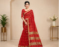 Women's Kota Doria Cotton Checked Saree With Blouse (Red, 5-6 Mtrs)