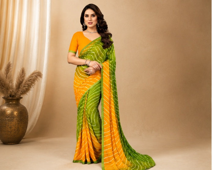 Women's Georgette Printed Saree With Unstitched Blouse 5.5Mtr (Green)