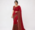 Women's Georgette Printed Saree With Unstitched Blouse 5.5Mtr (Red)