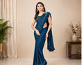 Women's Lycra Solid Saree With Unstitched Blouse (Rama, 5.5 Mtr)