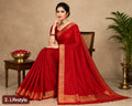 Women's Vichitra Silk Printed Saree With Unstitched Blouse 5.5Mtr (Red)