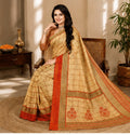 Women's Georgette Printed Saree With Unstitched Blouse 5.5Mtr (Orange)