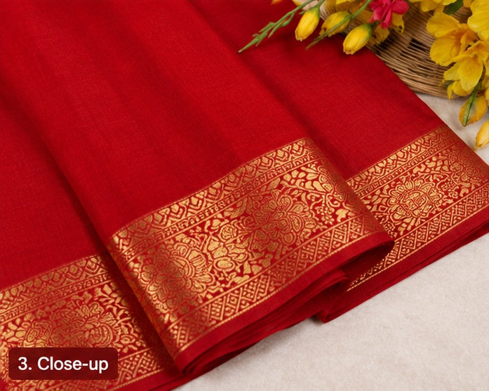 Women's Vichitra Silk Printed Saree With Unstitched Blouse 5.5Mtr (Red)
