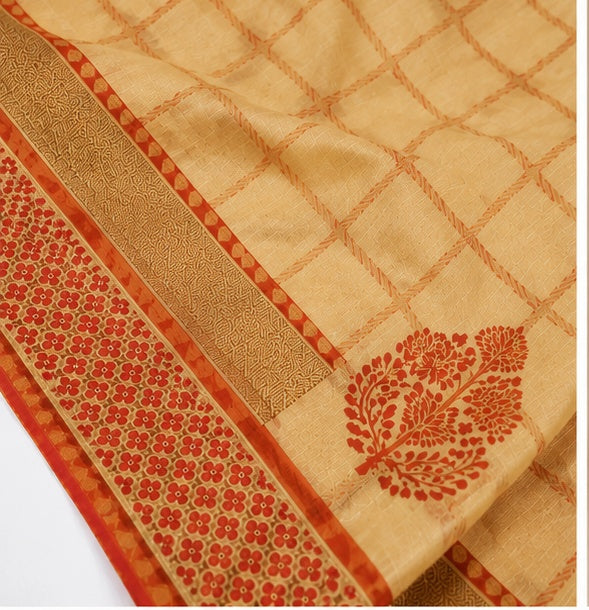 Women's Georgette Printed Saree With Unstitched Blouse 5.5Mtr (Orange)
