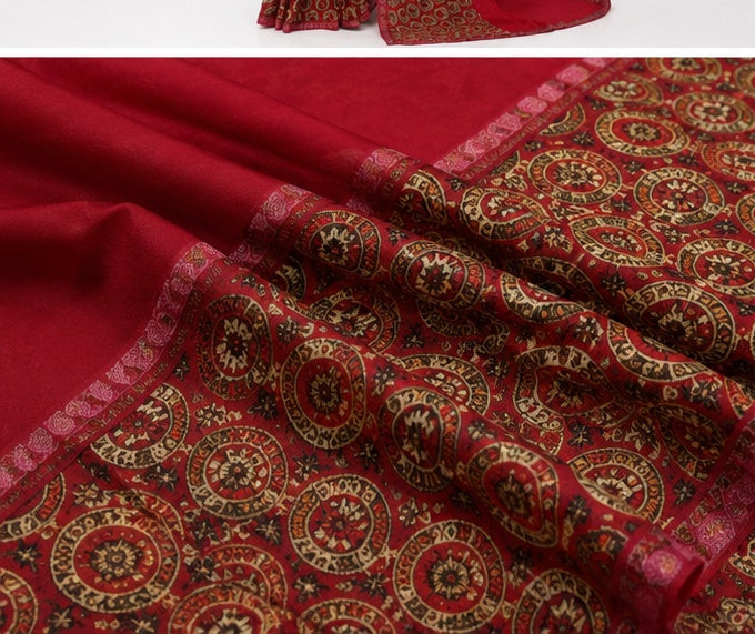 Women's Georgette Printed Saree With Unstitched Blouse 5.5Mtr (Red)
