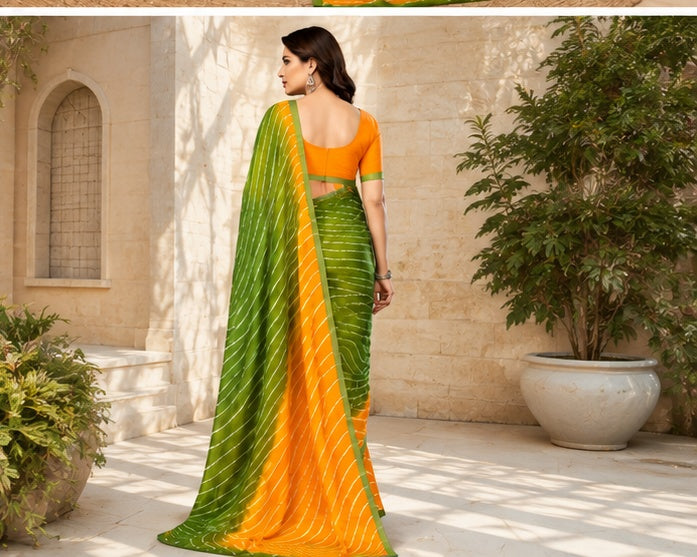 Women's Georgette Printed Saree With Unstitched Blouse 5.5Mtr (Green)