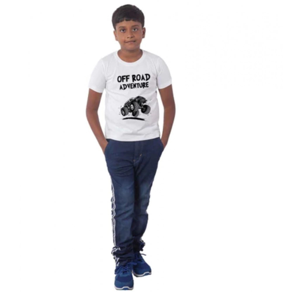 GBoys Cotton Off Road Adventure Half Sleeve TShirt (White)