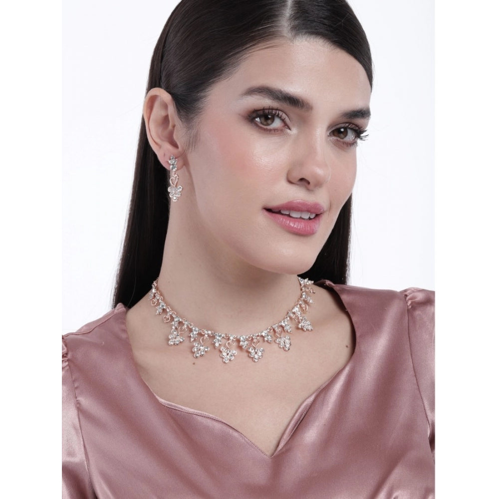 Generic Women's Rose Gold Plated Brass Necklace &amp; Earings Set (Gold)