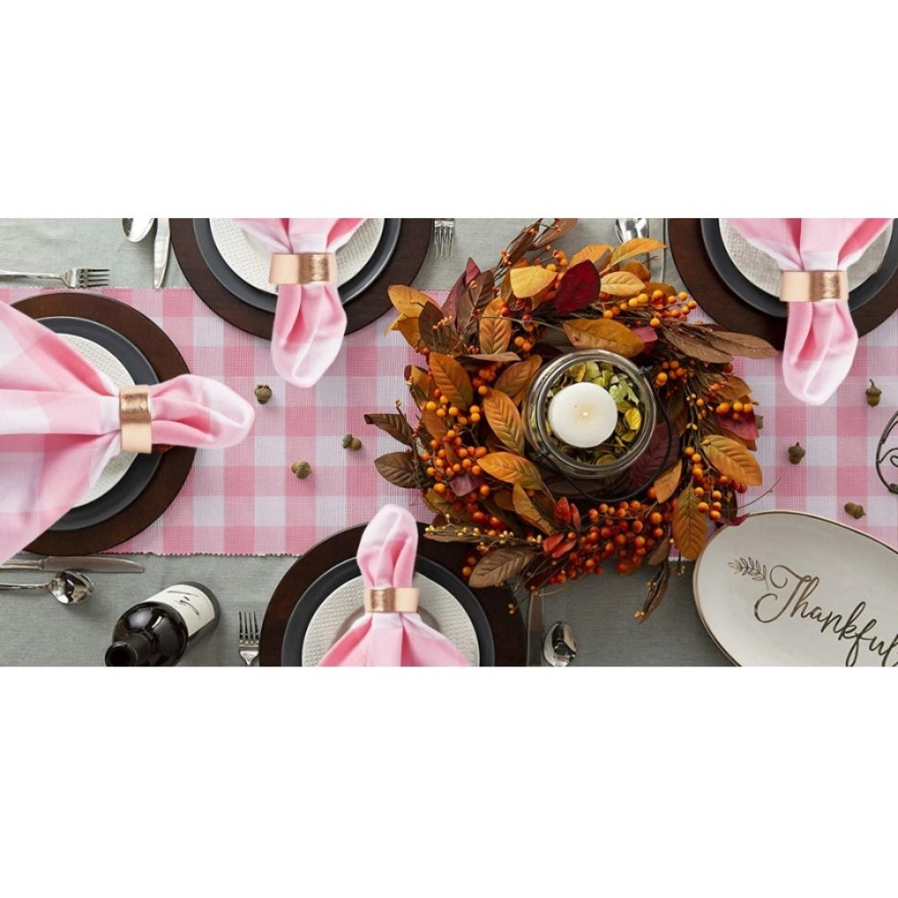Generic Checked Cotton Table Runners (Baby Pink)