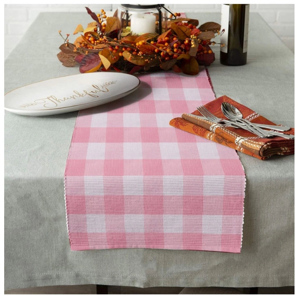 Generic Checked Cotton Table Runners (Baby Pink)