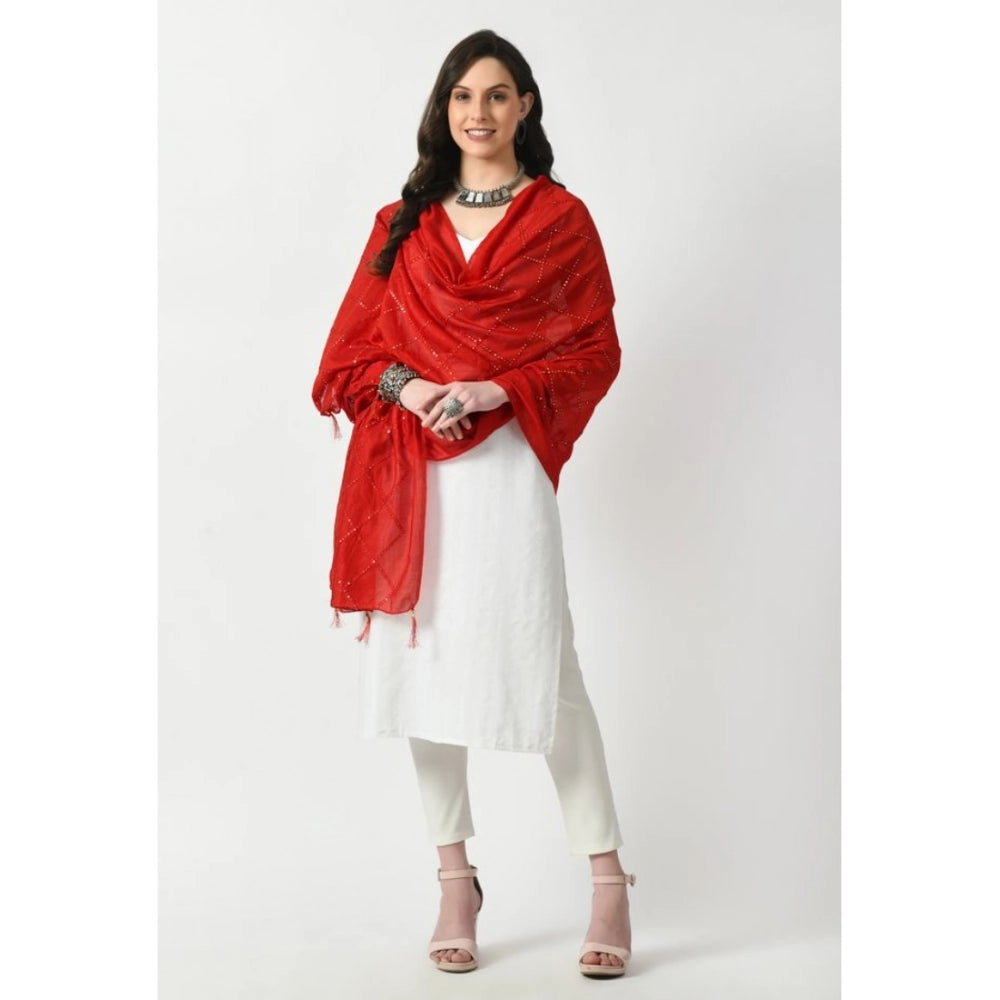 Generic Women's Chanderi Self Design Dupatta (Red, Length: Free Size)