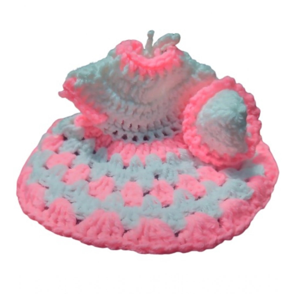 Laddu Gopal Tharad Dress Size: 0 To 6 (White-Baby Pink)