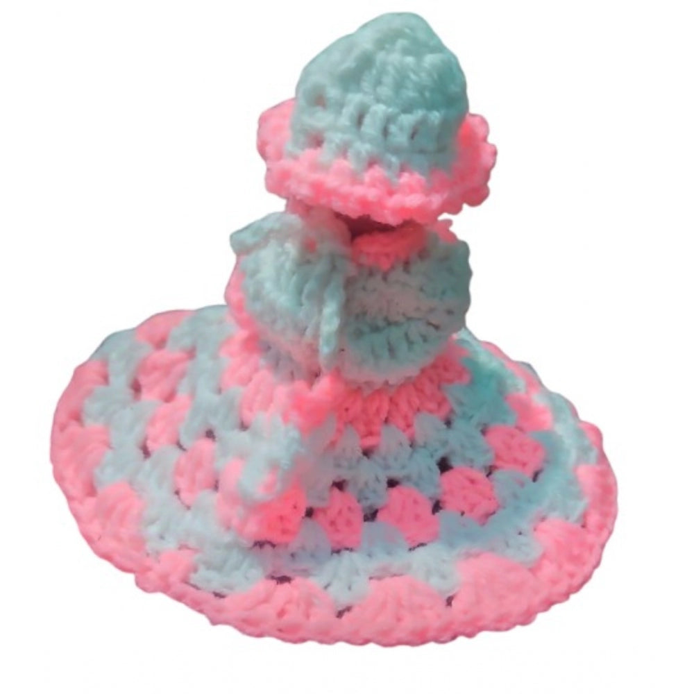 Laddu Gopal Tharad Dress Size: 0 To 6 (White-Baby Pink)
