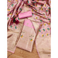 Generic Women's Banarasi Silk Printed Unstitched Salwar Suit Material With Dupatta (Pink, 3Mtrs)