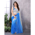 Generic Women's Small Lace Georgette Solid Ready-to-Wear Saree With Unstitched Blouse 5.5 Mtr (Grey-Blue)