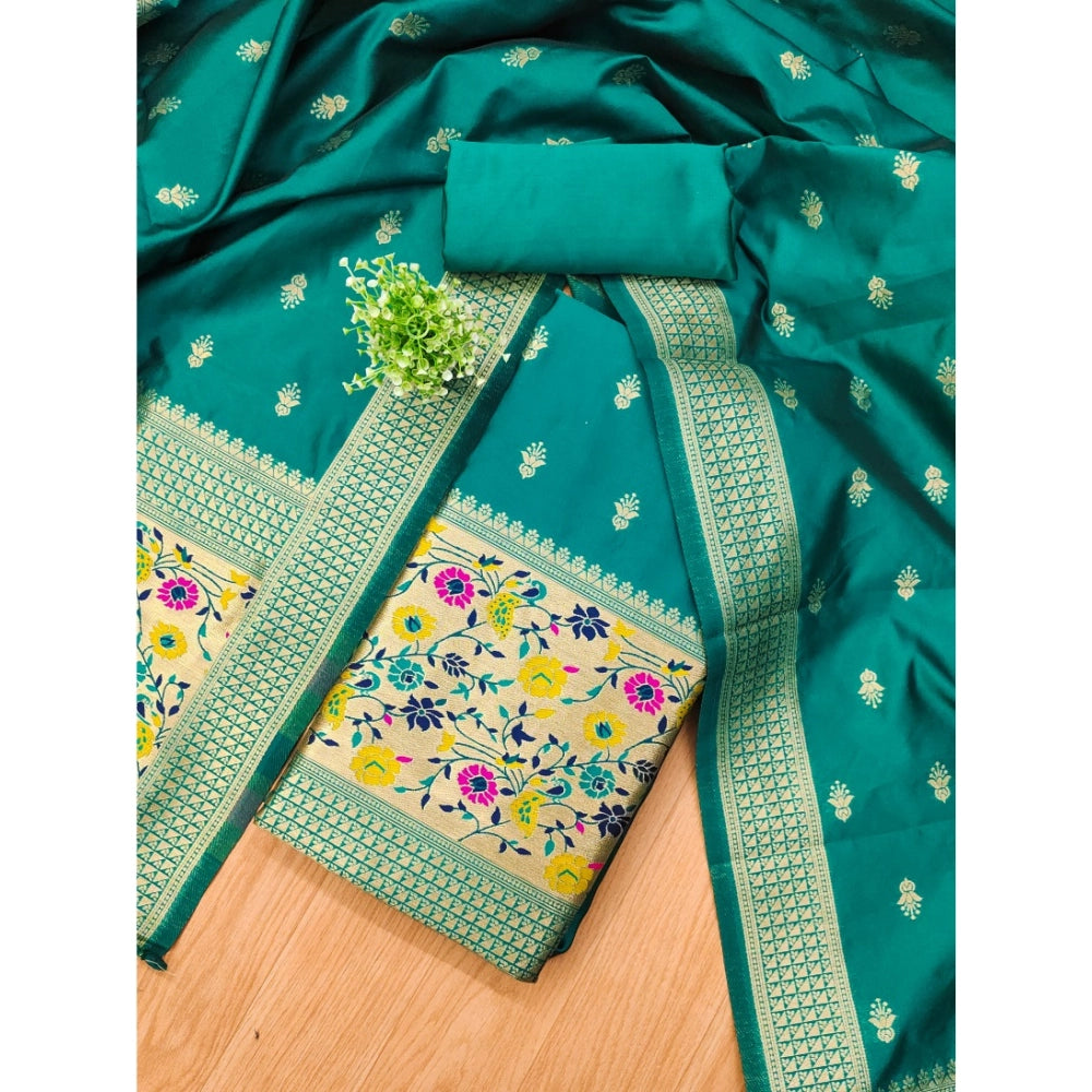Generic Women's Banarasi Silk Printed Unstitched Salwar Suit Material With Dupatta (Rama, 3Mtrs)