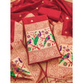 Generic Women's Banarasi Silk Printed Unstitched Salwar Suit Material With Dupatta (Red, 3Mtrs)