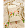 Generic Women's Banarasi Silk Printed Unstitched Salwar Suit Material With Dupatta (White, 3Mtrs)