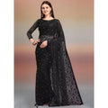 Generic Women's Net Self Design Saree With Unstitched Blouse 5.5Mtr (Black)