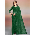 Generic Women's Net Self Design Saree With Unstitched Blouse 5.5Mtr (Green)