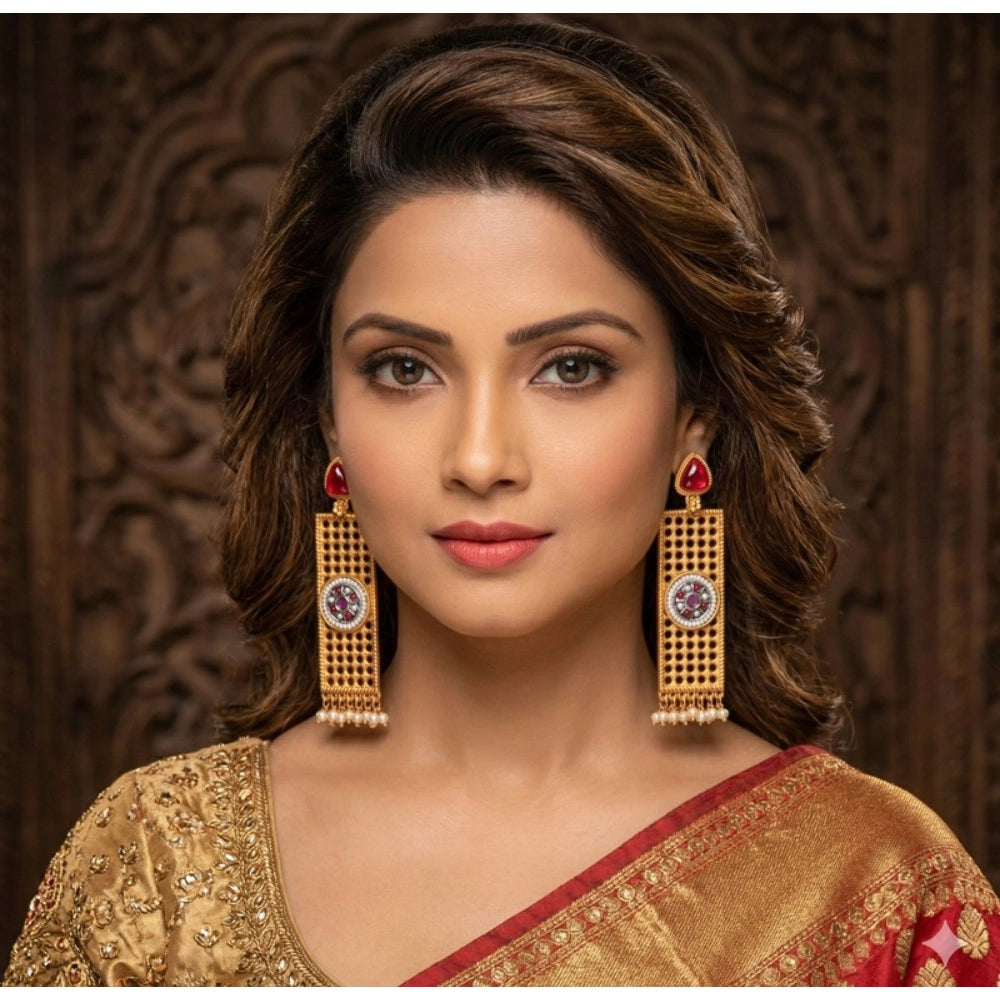 Generic Women's Zinc Alloy Gold Plated Dangler Earrings (Multicolor)