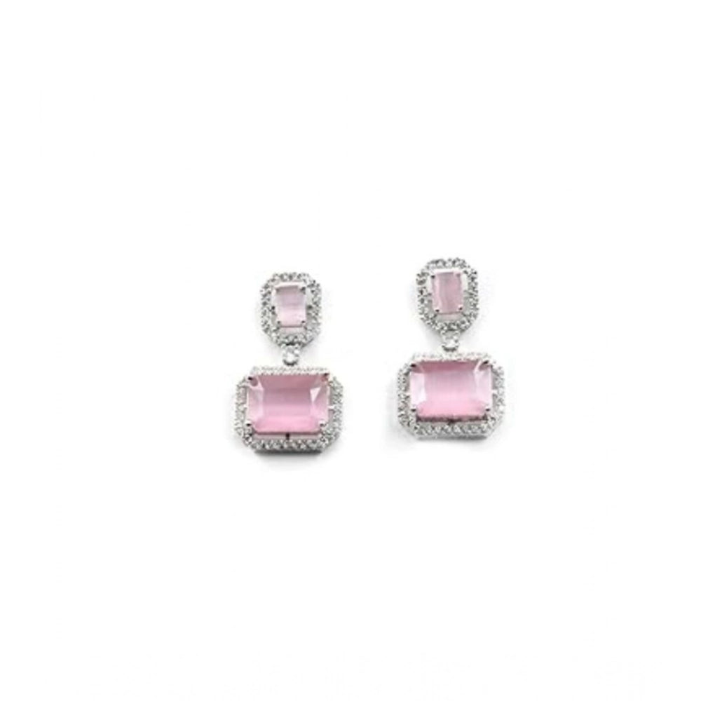 Generic Women's Brass Silver Plated Drop Earrings (Pink)