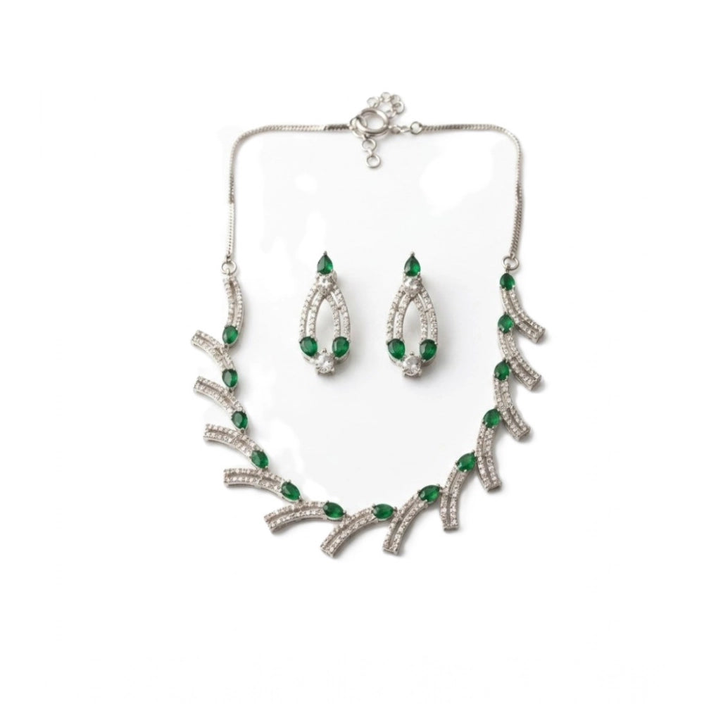 Generic Women's Brass Silver Plated Necklace set (Green)