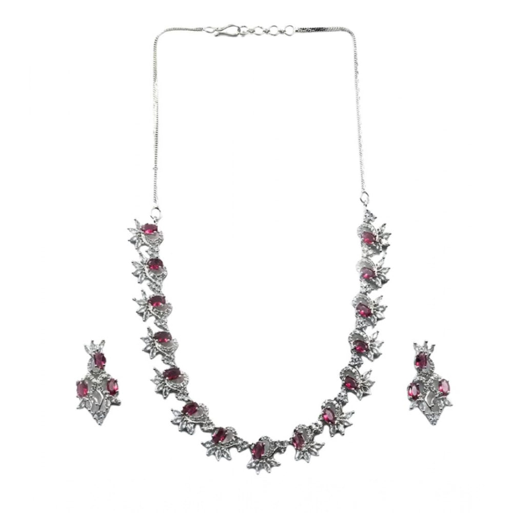 Generic Women's Brass Silver Plated Necklace set (Red)