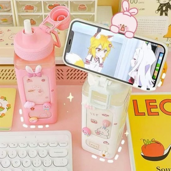 700ml Kawaii Water Bottle with Straw and Sticker