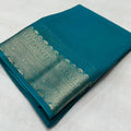 Generic Women's Crepe Chit Pallu Solid Saree With Unstitched Blouse 5.5Mtr (Sky Blue)