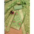 Generic Women's Banarasi Silk Printed Unstitched Salwar Suit Material With Dupatta (Pista, 3Mtrs)