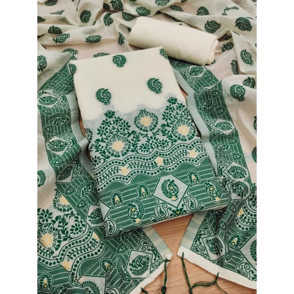 Generic Women's Banarasi Silk Printed Unstitched Salwar Suit Material With Dupatta (Bottle Green, 3Mtrs)