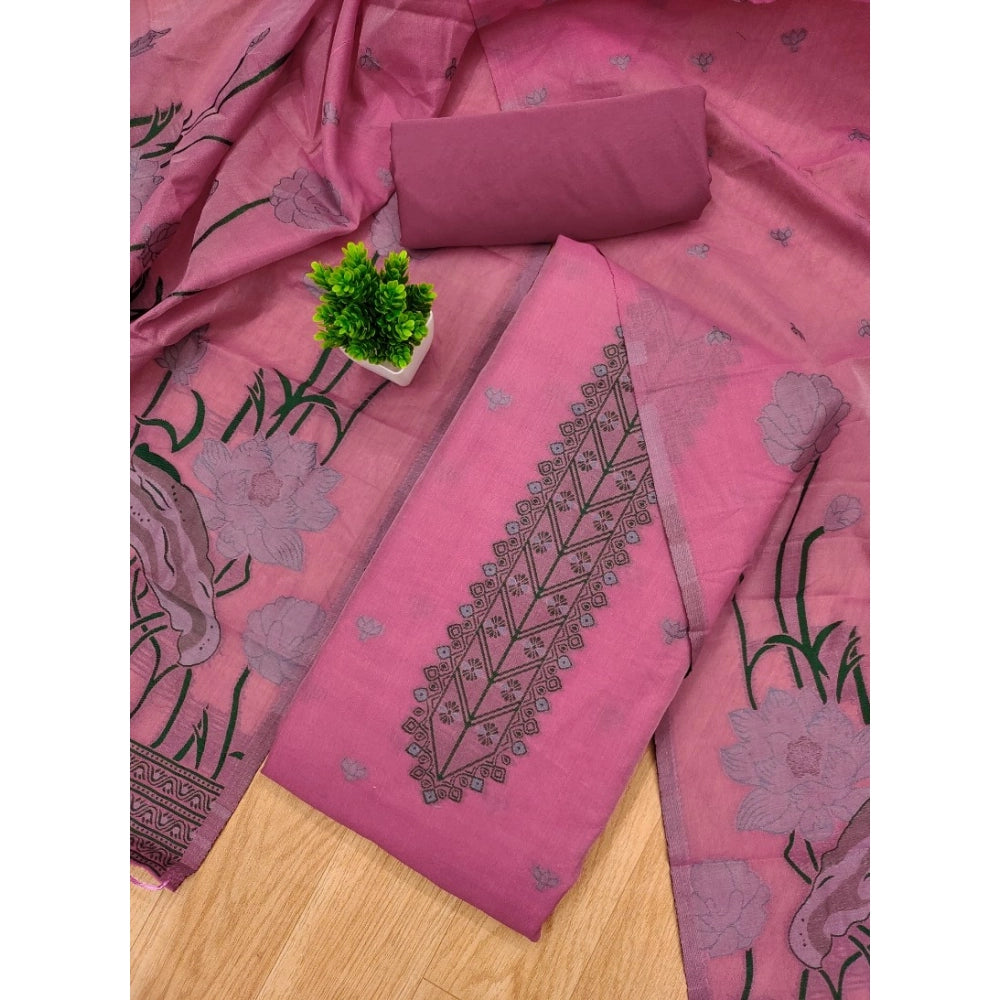 Generic Women's Banarasi Silk Printed Unstitched Salwar Suit Material With Dupatta (Pink, 3Mtrs)