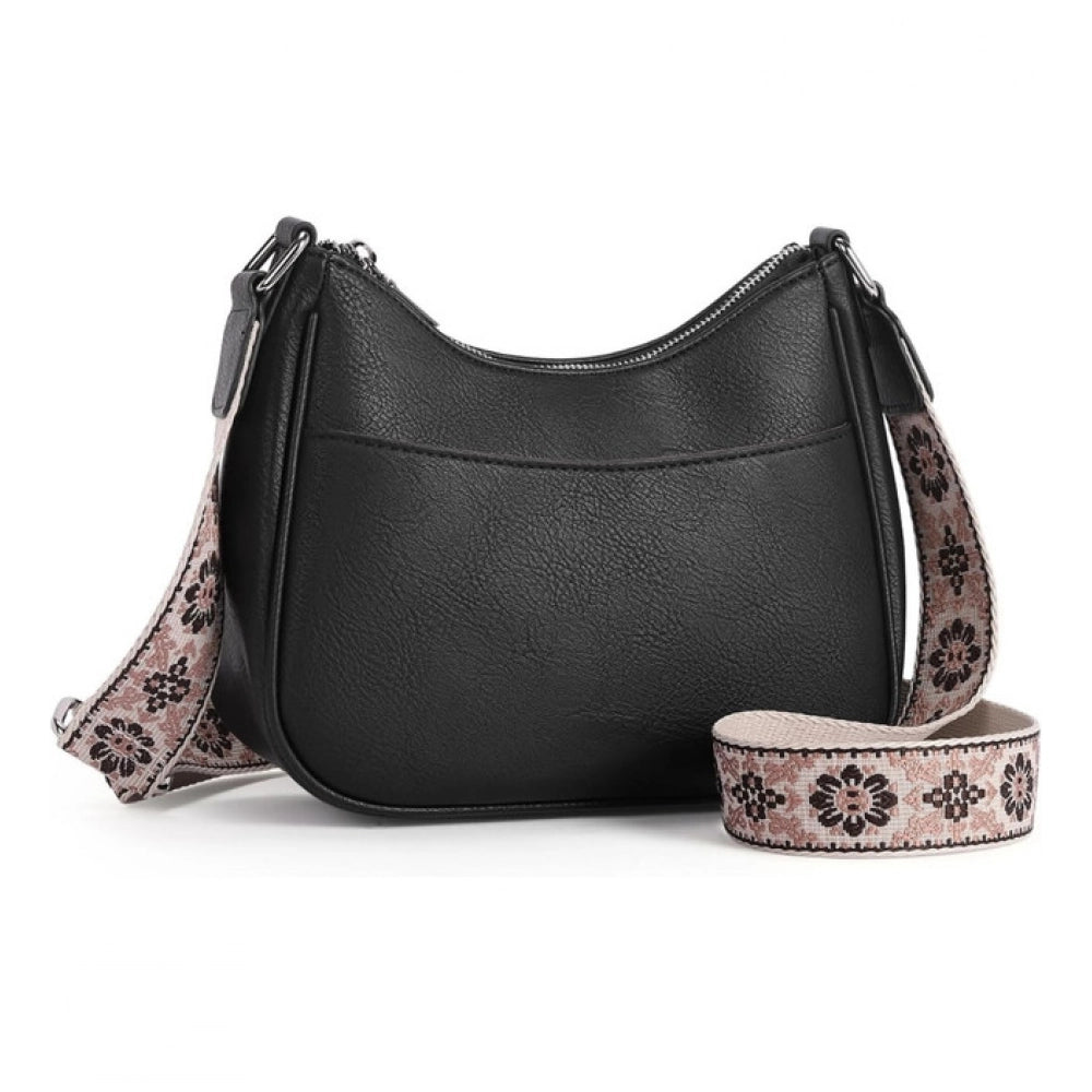 Generic Women's PU Leather Zipper Sling Bag (Black)