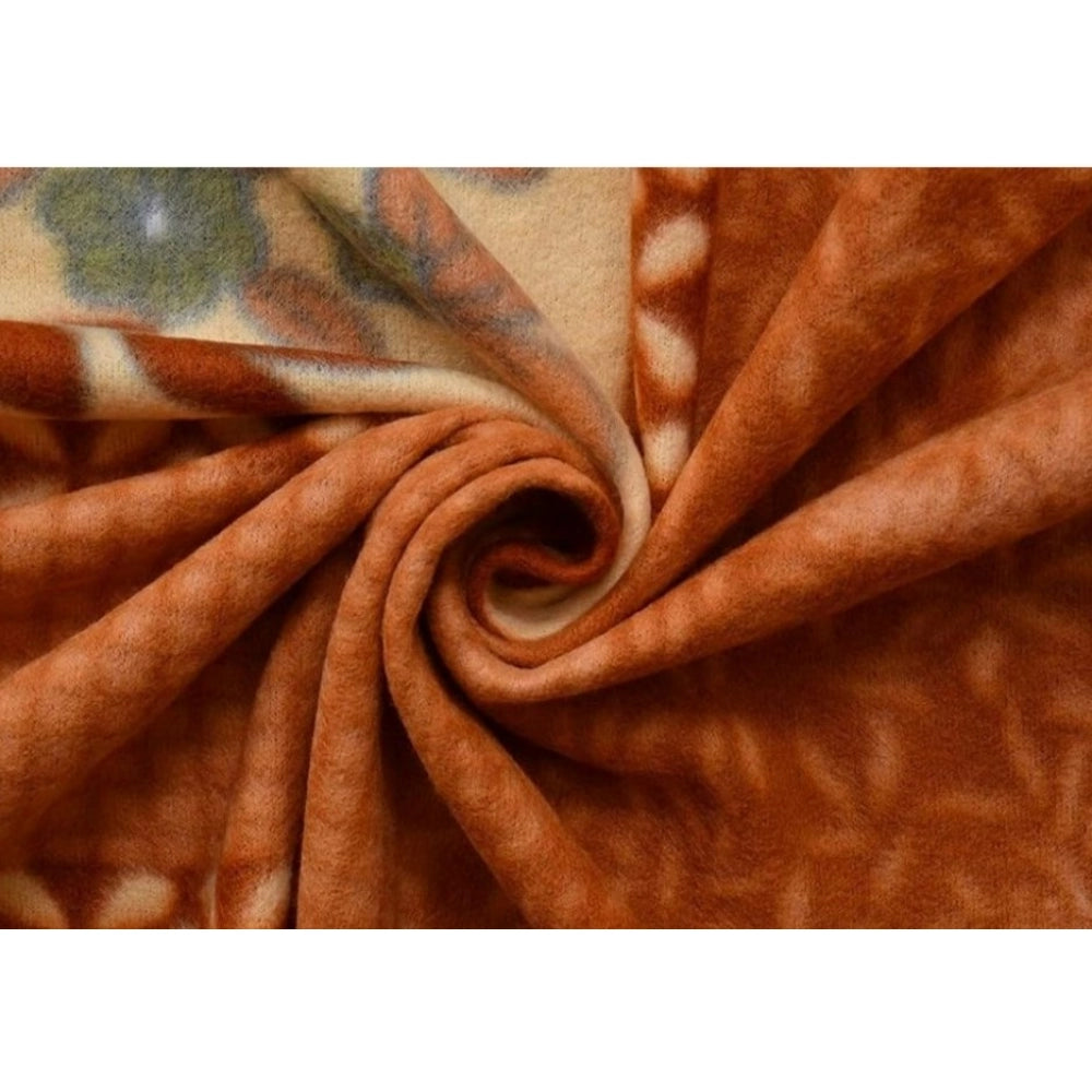 Generic Fleece Floral Printed Double Polar Warm Bedsheet with 2 Pillow Cover (Orange)