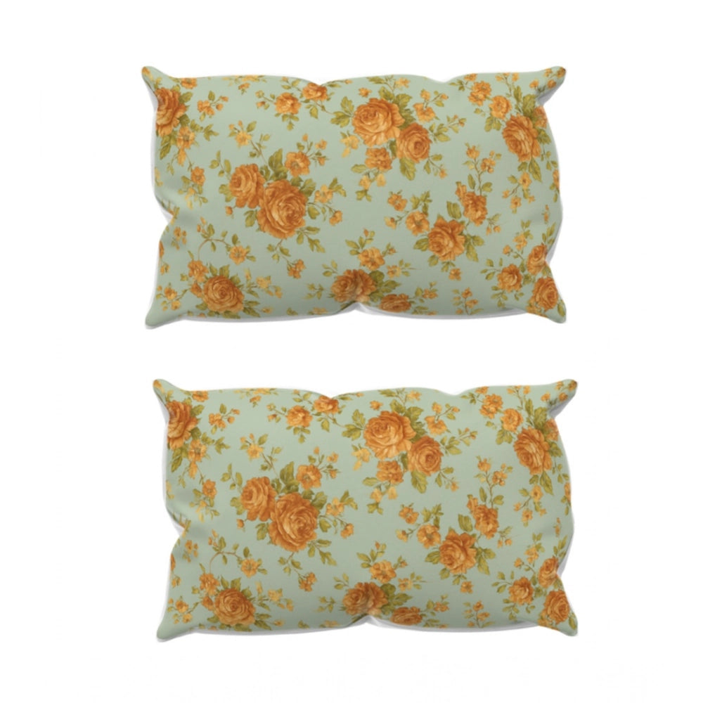 Generic Microfiber Floral Printed Double Bedsheet with 2 Pillow Covers (Beige)