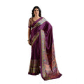 Generic Women's Satin Crepe Printed Saree With Unstitched Blouse 5.5Mtr (Purple)