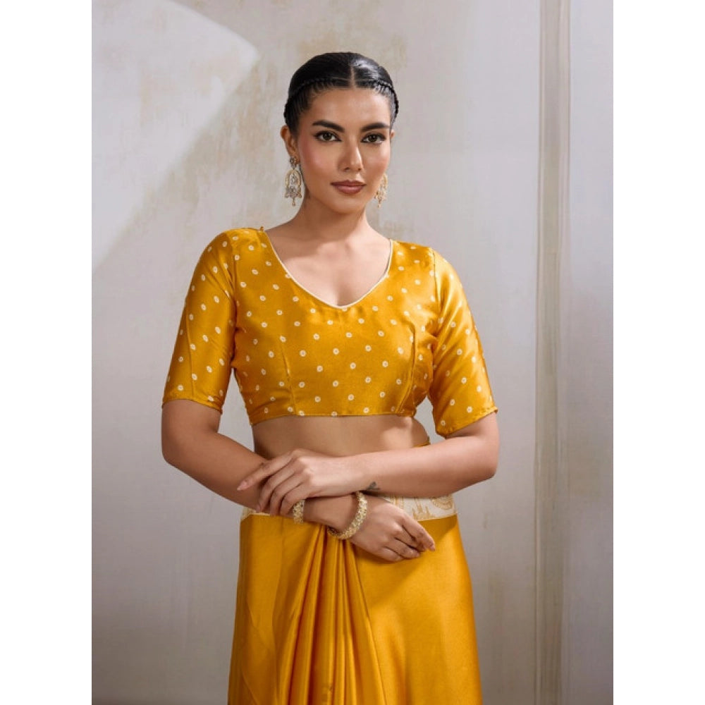 Generic Women's Satin Crepe Printed Saree With Unstitched Blouse 5.5Mtr (Mustard)