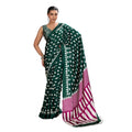 Satin Crepe Printed Saree With Unstitched Blouse 5.5Mtr (Bottle Green)