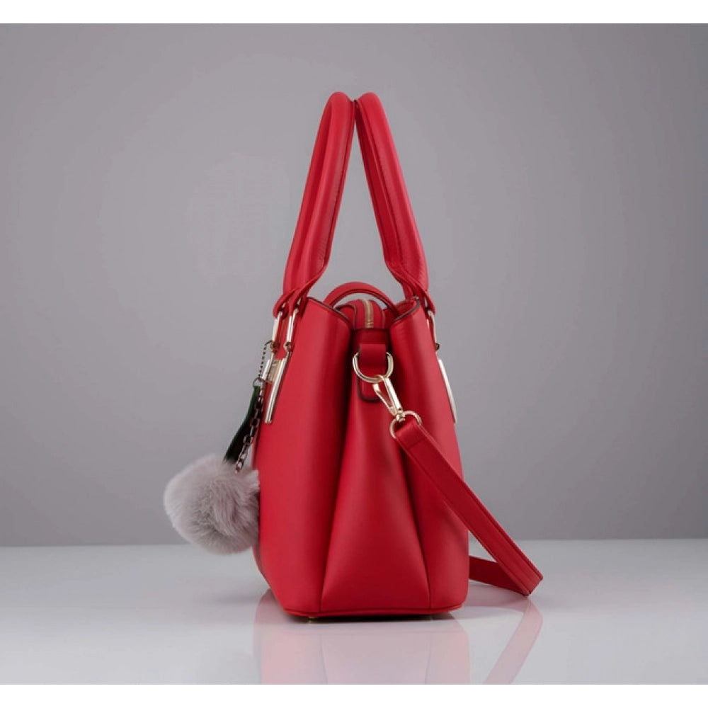 Generic Women's PU Leather Solid Shoulder Zipper Handbag (Red)