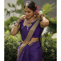 Generic Women's Banarasi Silk Printed Saree With Unstitched Blouse 5.5Mtr (Purple)