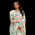 Women's Georgette Printed Saree With Unstitched Blouse 5.5Mtr (Cream)