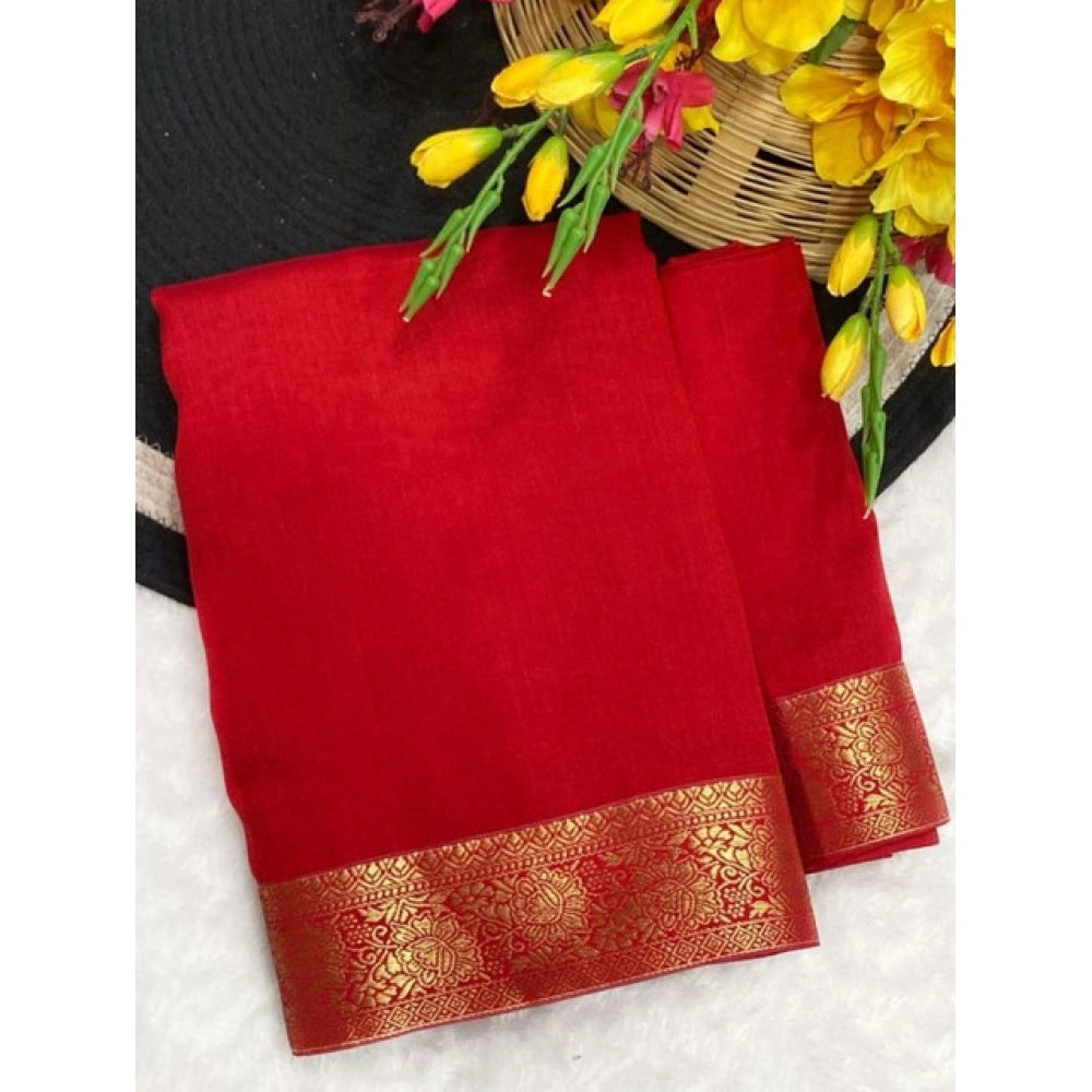 Women's Vichitra Silk Printed Saree With Unstitched Blouse 5.5Mtr (Red)