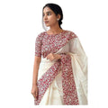 Generic Women's Linen Printed Saree With Unstitched Blouse 5.5Mtr (White)