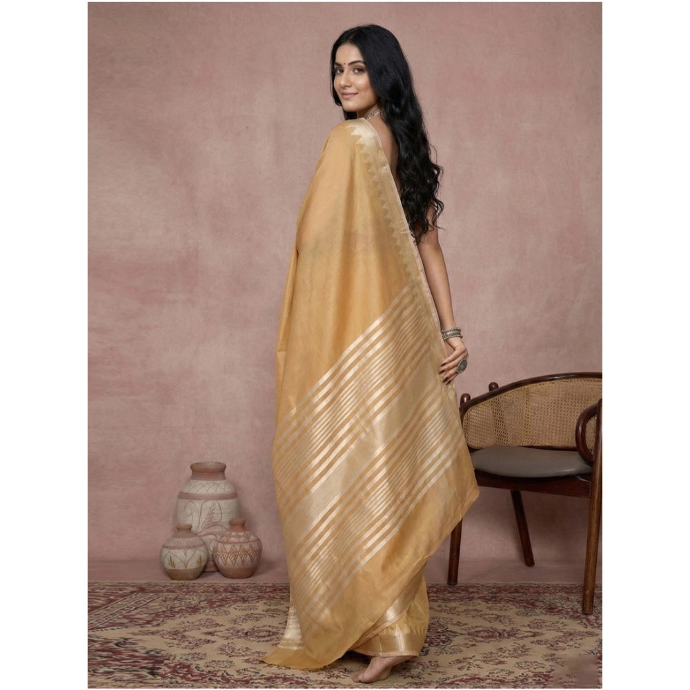 Generic Women's Cotton Printed Saree With Unstitched Blouse 5.5Mtr (Golden)