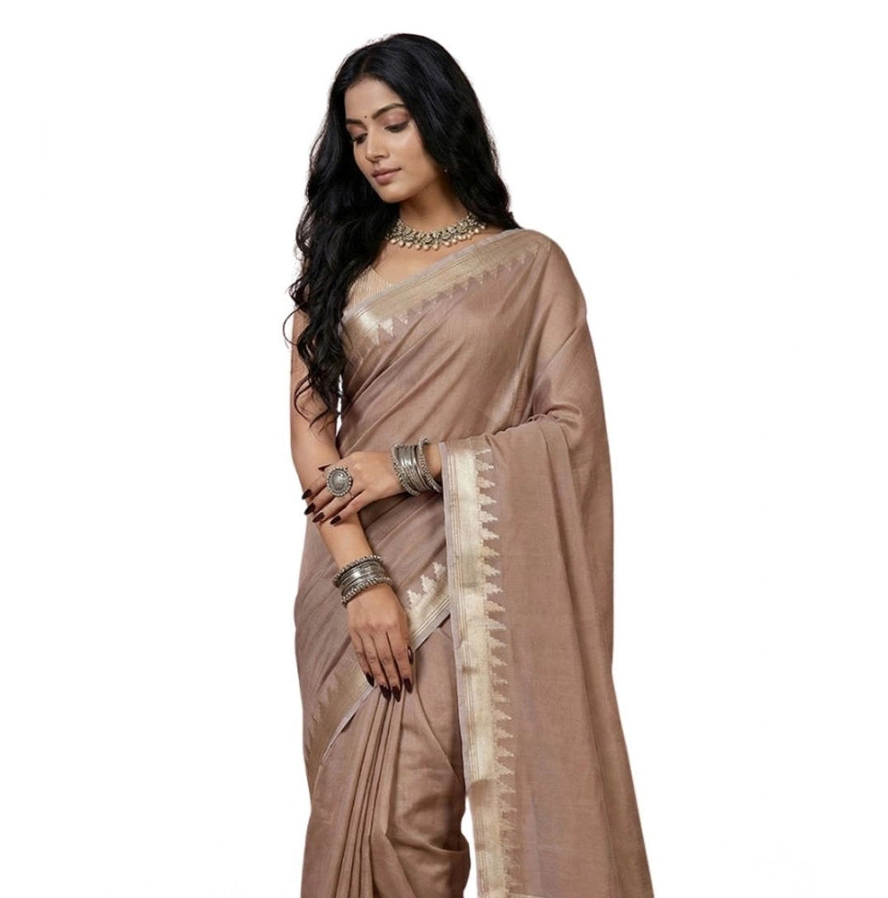 Women's Cotton Printed Saree With Unstitched Blouse 5.5Mtr (Beige)