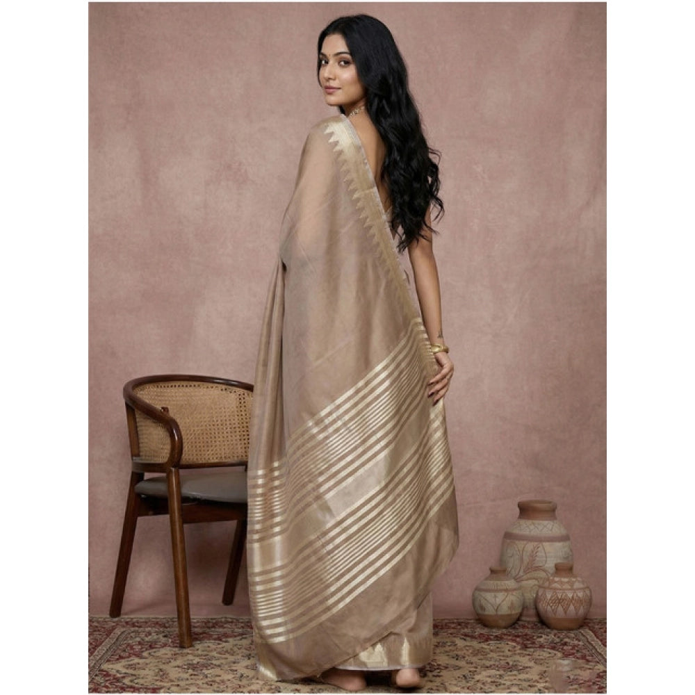 Women's Cotton Printed Saree With Unstitched Blouse 5.5Mtr (Beige)