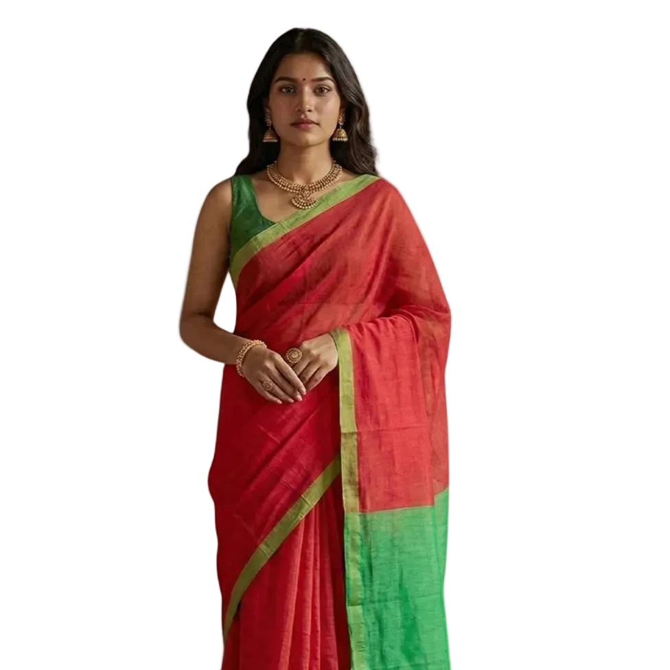 Women's Cotton Printed Saree With Unstitched Blouse 5.5Mtr (Red)