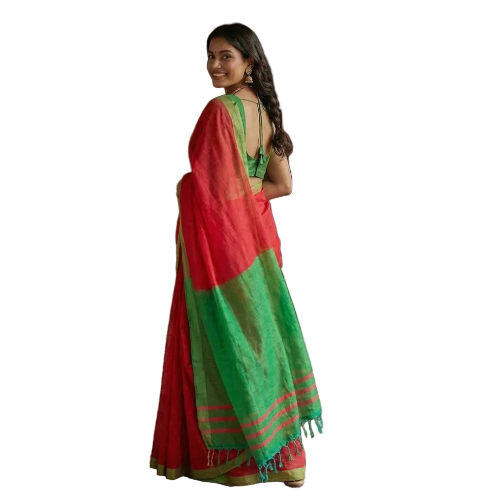 Women's Cotton Printed Saree With Unstitched Blouse 5.5Mtr (Red)